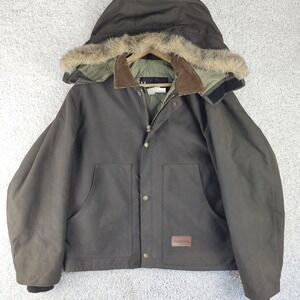 Vintage 80s Master Made Duck Canvas Faux Fur Hooded Jacket Sz Large Made In USA